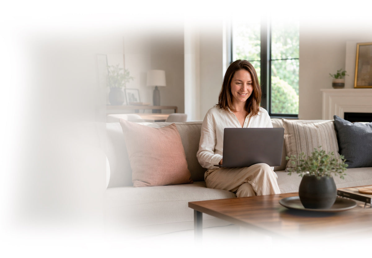 Woman recommending Love Brands from her sofa