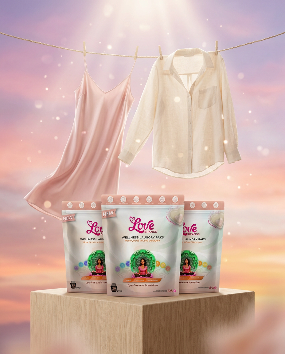 Dye Free & Scent Free Triple Pak by Love Brands, three fragrance-free laundry pouches displayed together with a 15% off promo badge