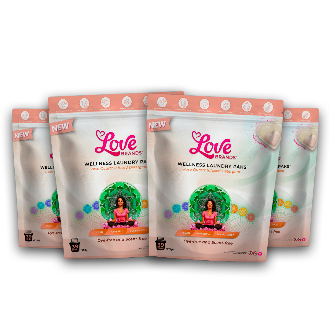 Dye Free and Scent Free laundry pouch bundle, four pouches arranged together for the Buy 3 Get 1 Free offer from Love Brands