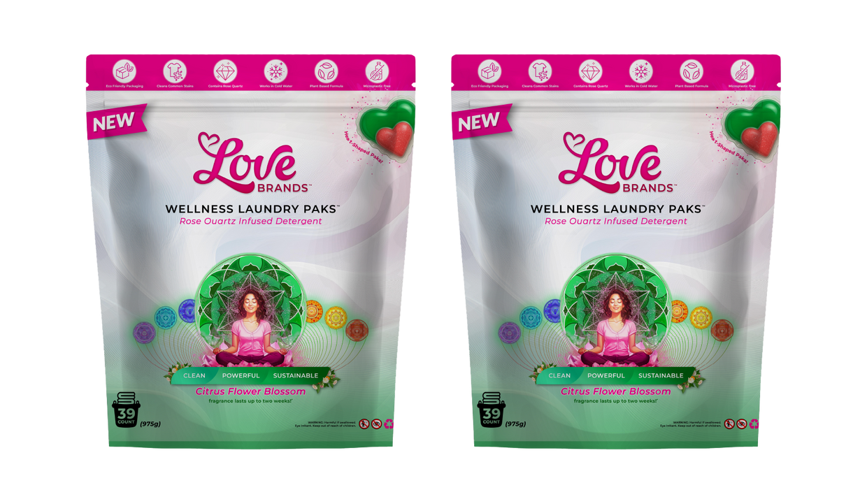 Two pouches of Love Paks Citrus Flower Blossom laundry paks side by side