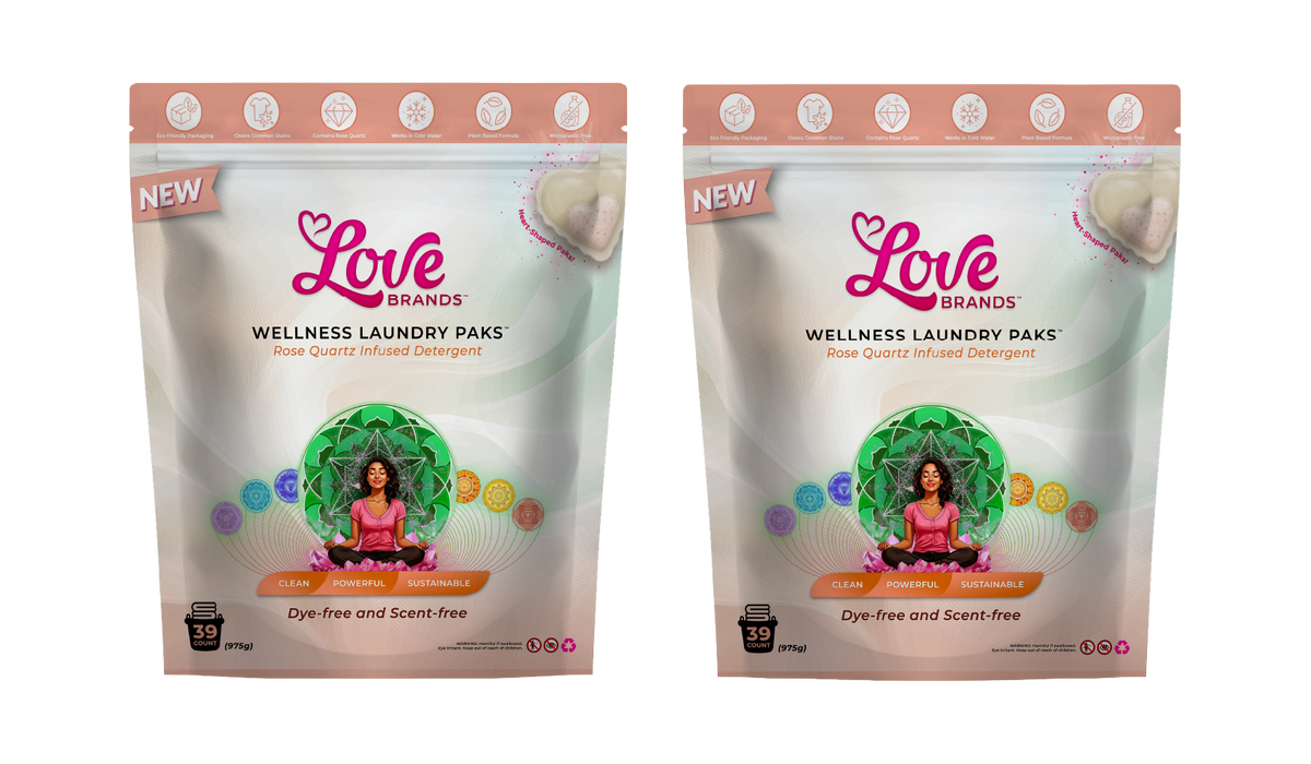 Two pouches of Love Paks Dye and Scent Free laundry paks side by side