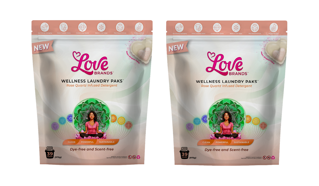 Two pouches of Love Paks Dye and Scent Free laundry paks side by side