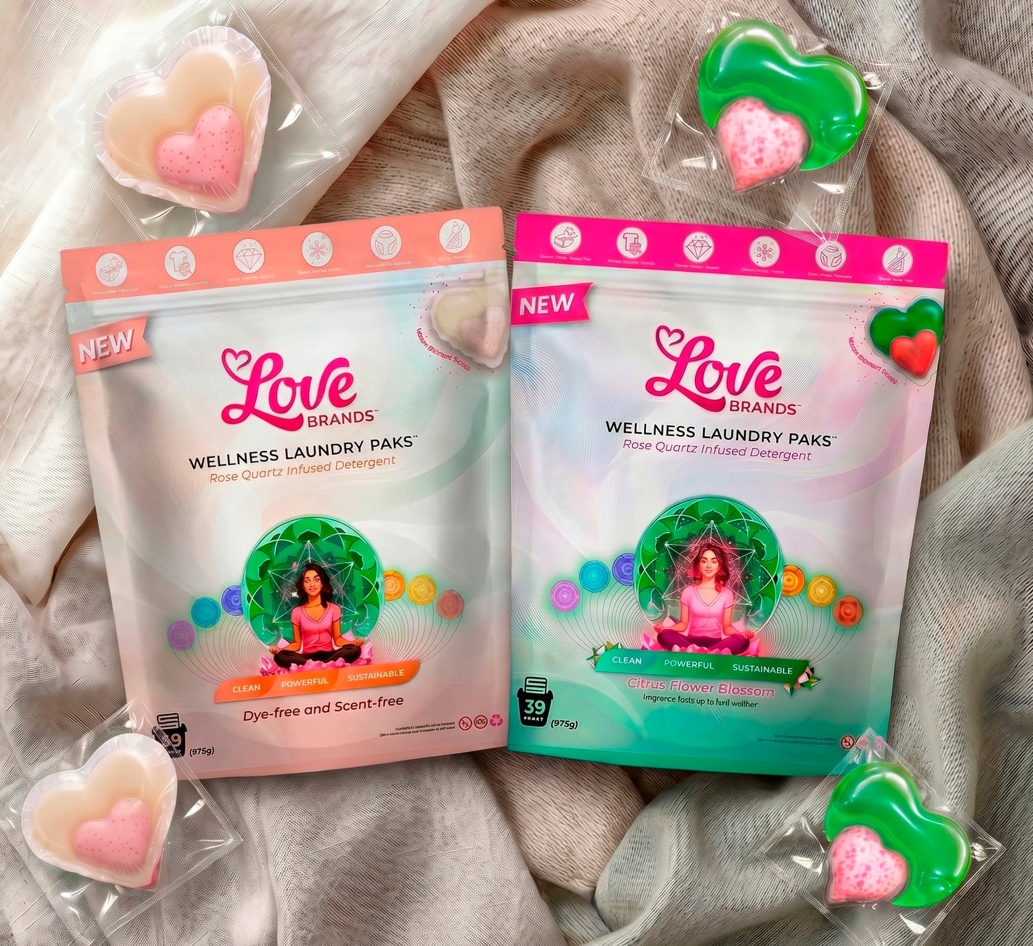 Love Paks pouches with heart-shaped laundry paks